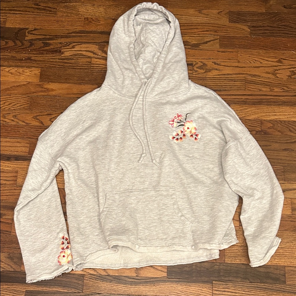 Betsey Johnson Light Gray Hoodie with Floral Accents